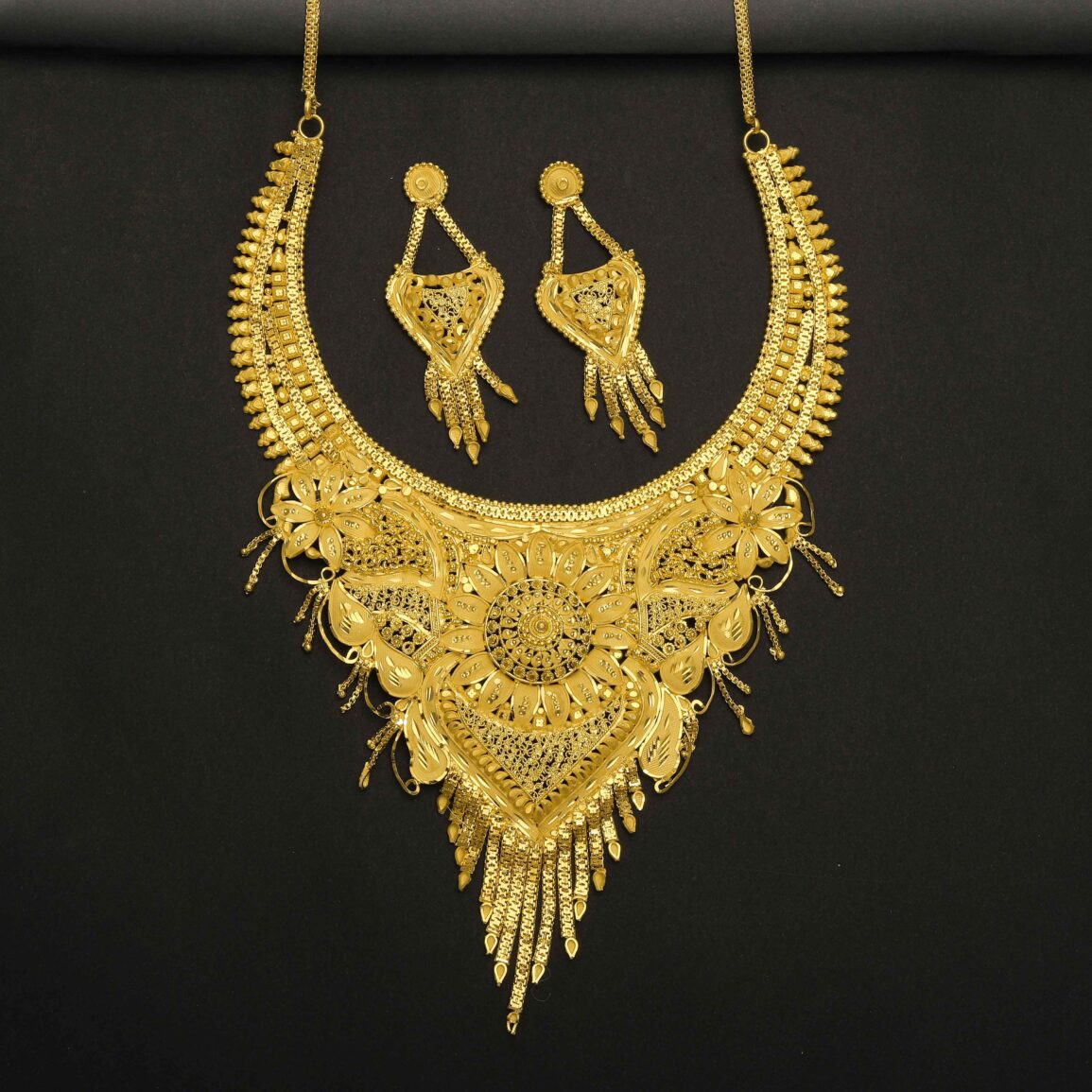 Gold plated wedding necklace set ear rings