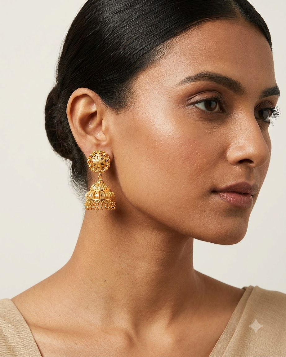 Gold-Plated Floral Jhumka Earrings