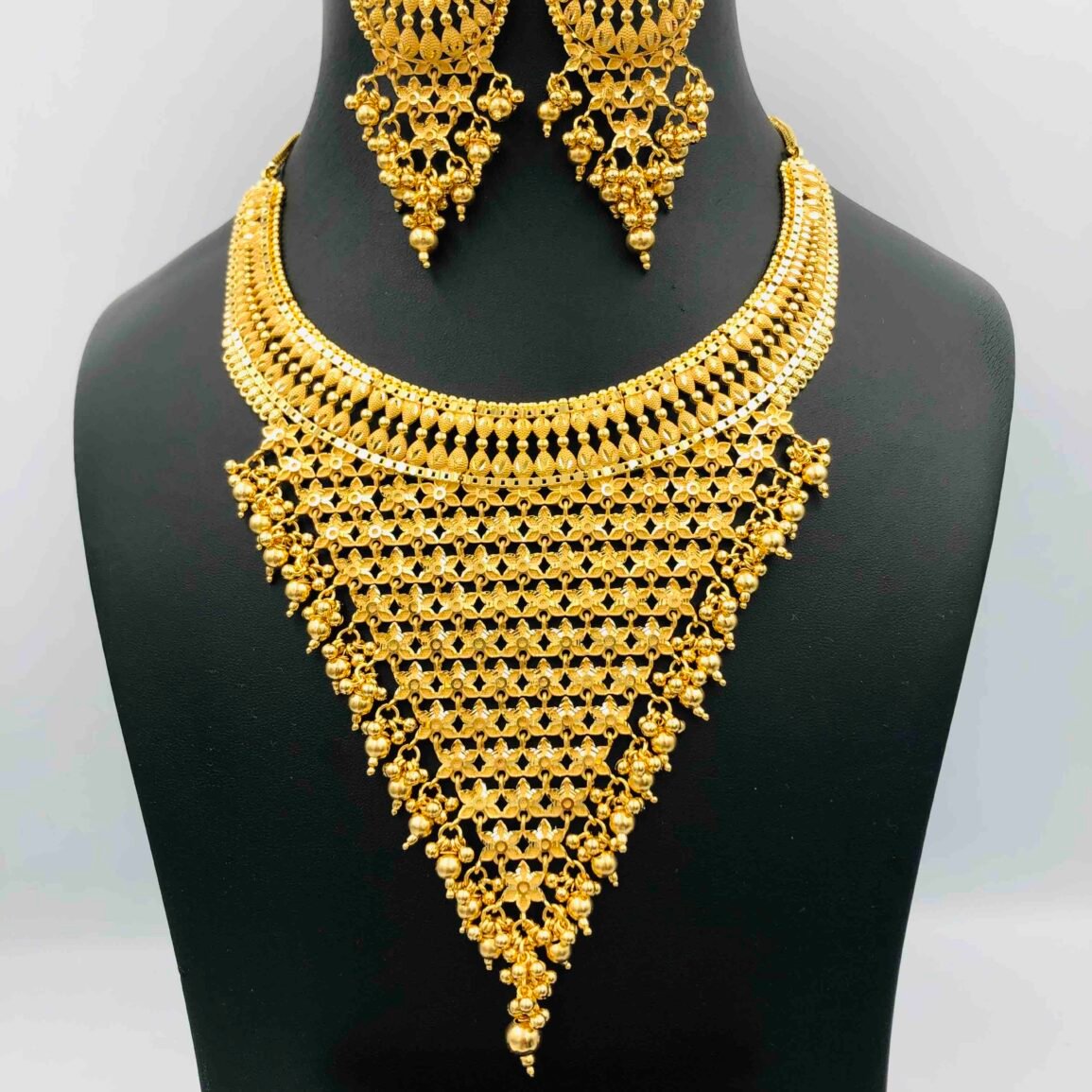 Gold-Plated Statement Necklace and Drop Earring Set