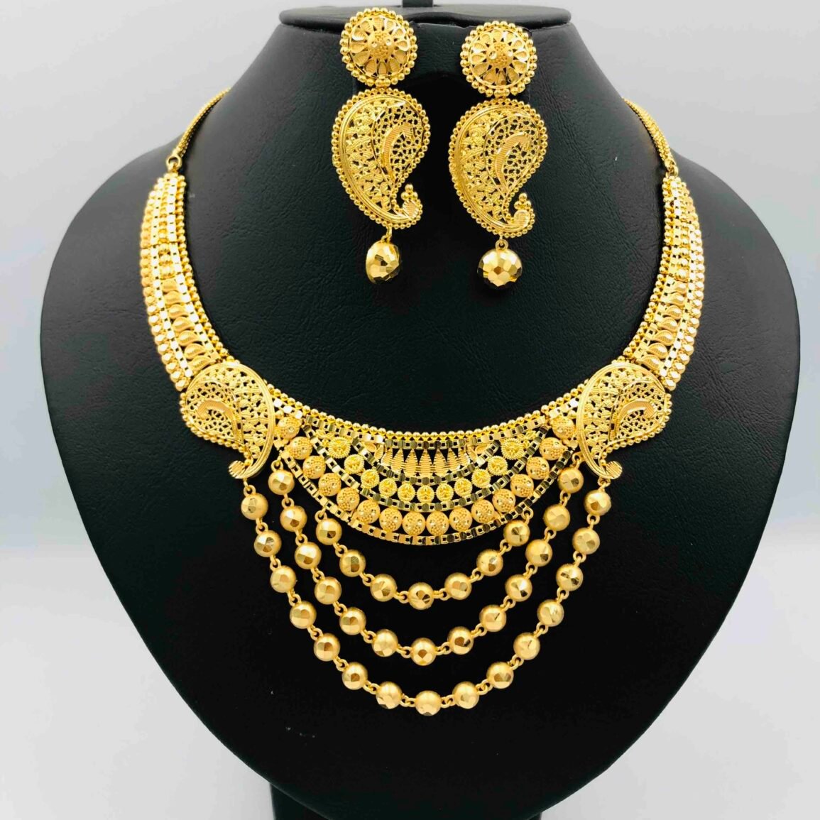 Gold-Tone Paisley Layered Necklace and Earring Set