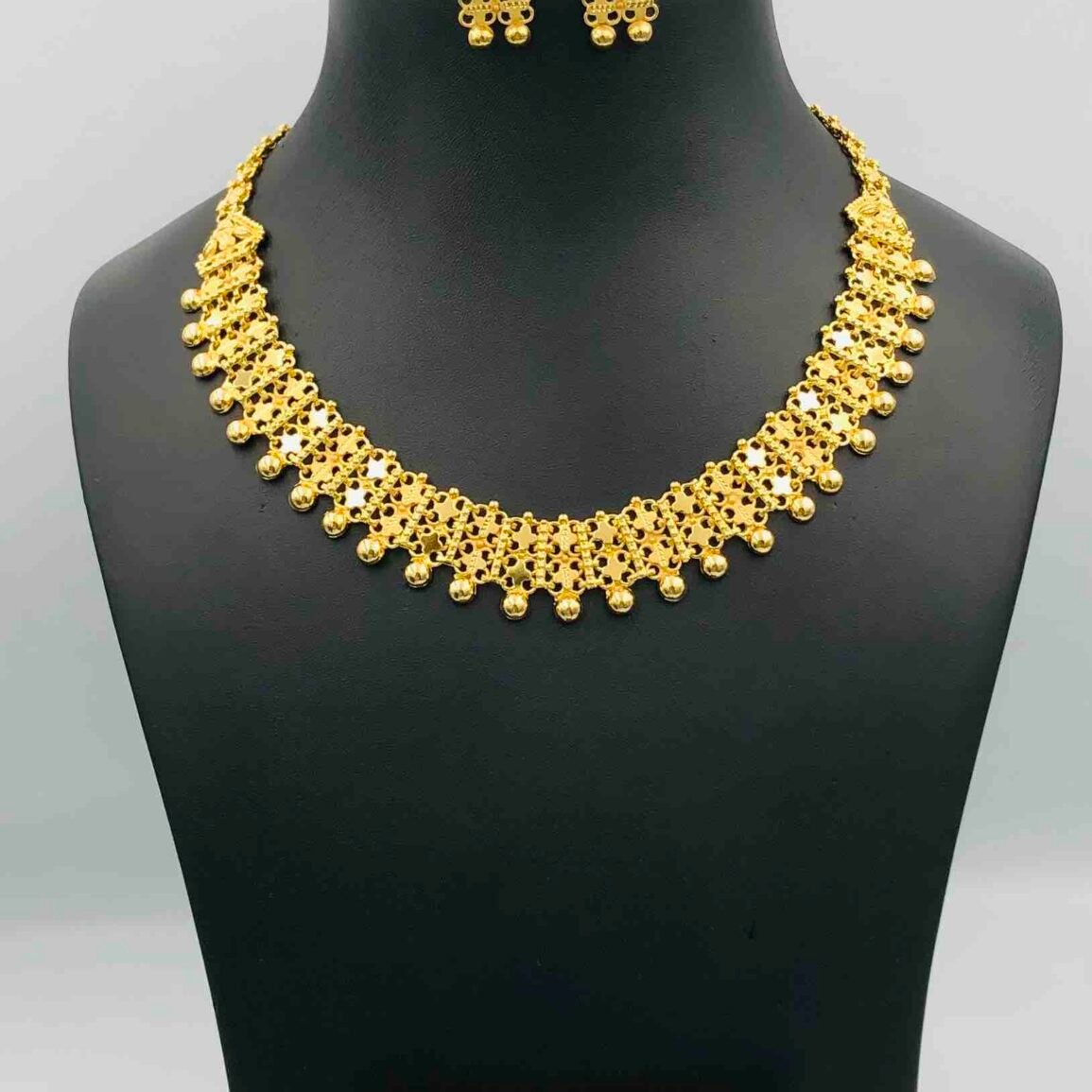Gold-Plated Layered Bead Drop Necklace
