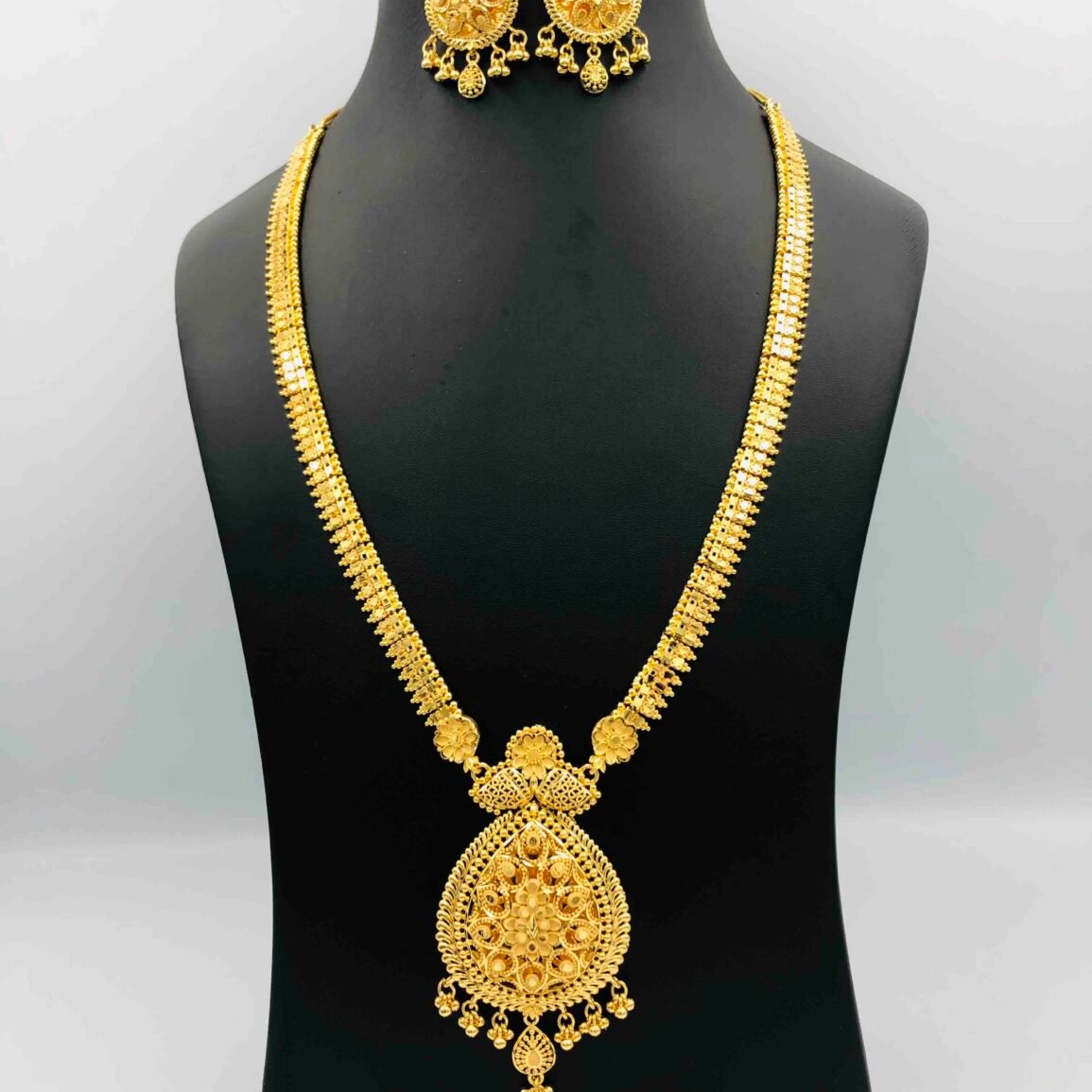 Gold-Plated Long Necklace with Matching Drop Earrings