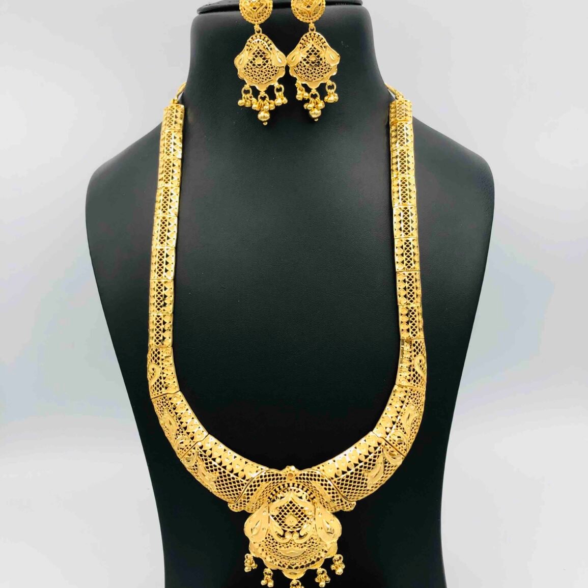 Gold-Plated Long Necklace with Matching Drop Earrings