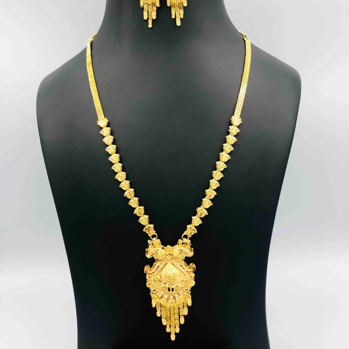 Gold-Plated Long Necklace with Matching Drop Earrings