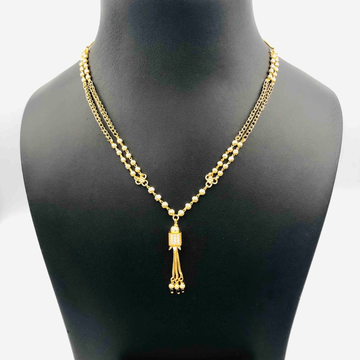 Gold-Plated Beaded Tassel Mangalsutra-Style Necklace