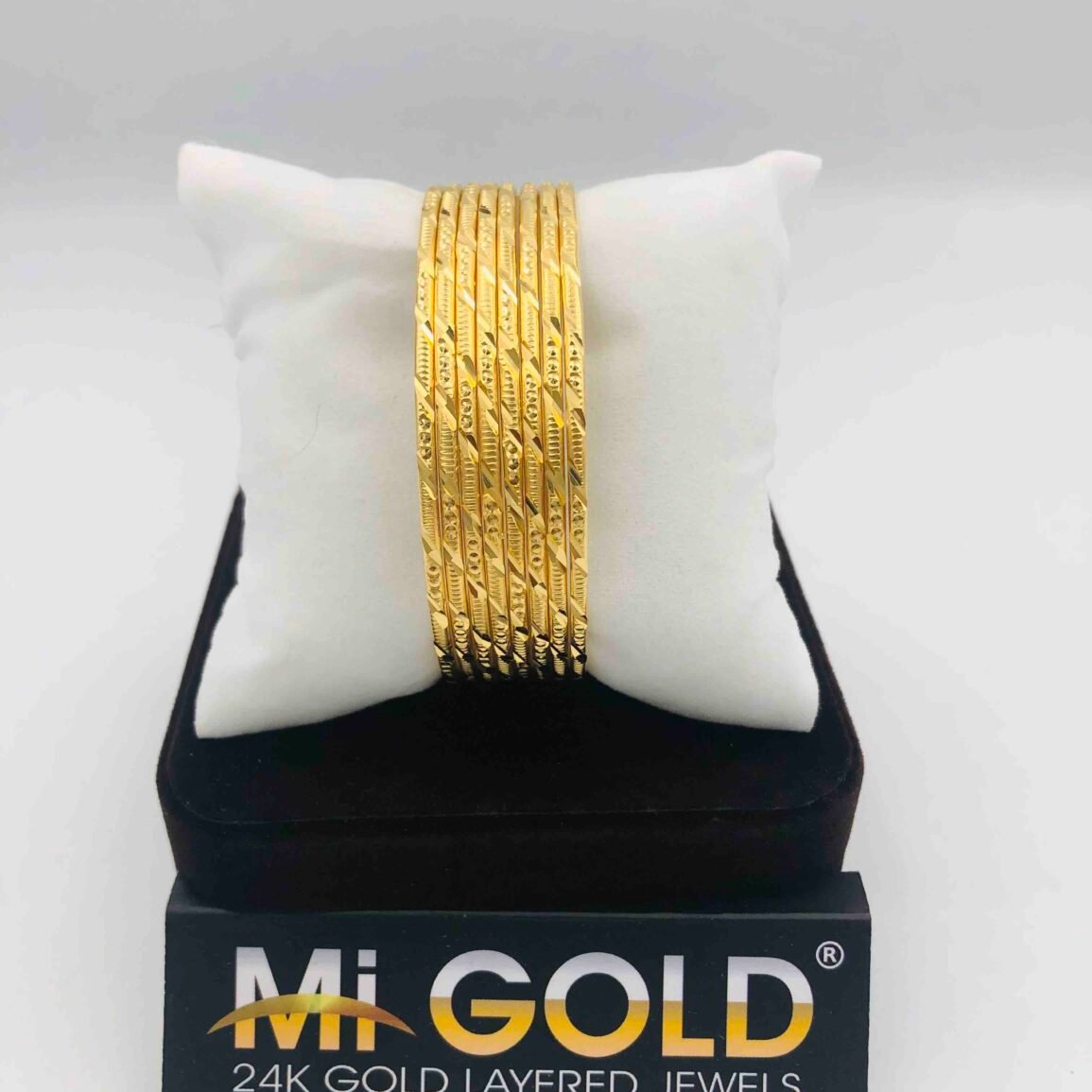 Gold-Plated Textured Bangle Set