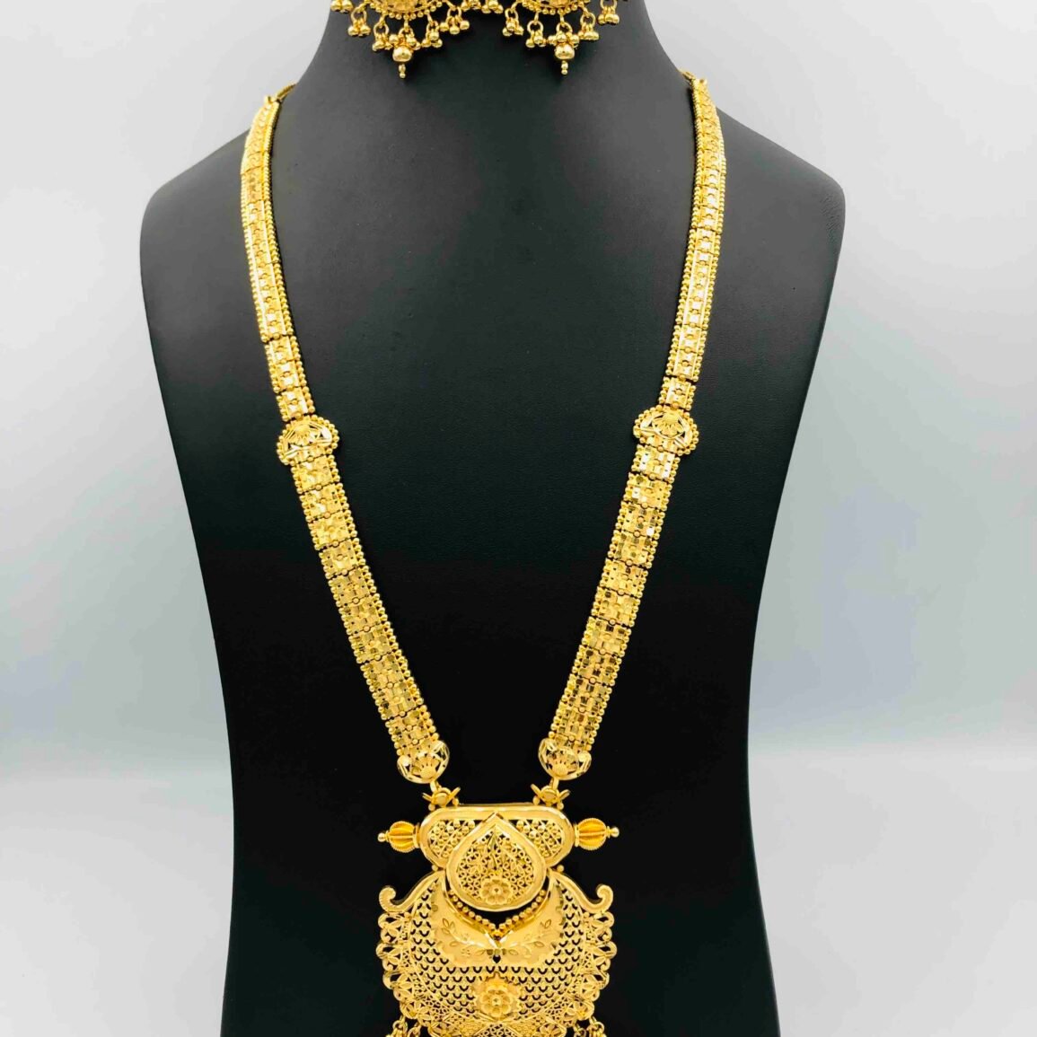 Gold-Plated Long Necklace with Chandelier Earrings