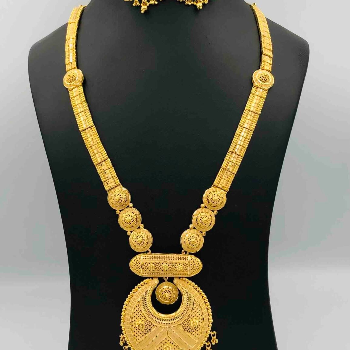 Gold-Plated Long Necklace with Matching Drop Earrings