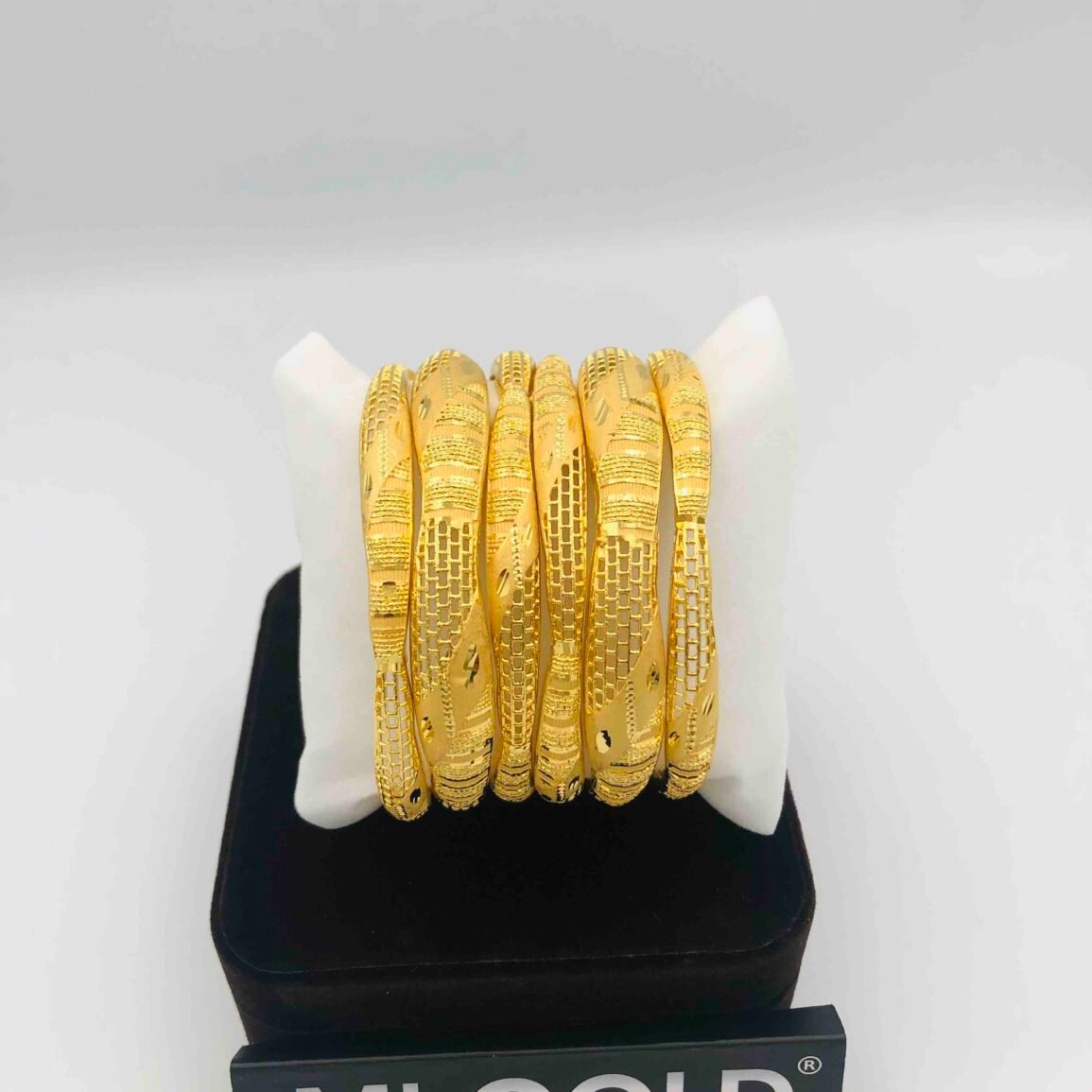 Gold-Plated Textured Bangle Set of Six