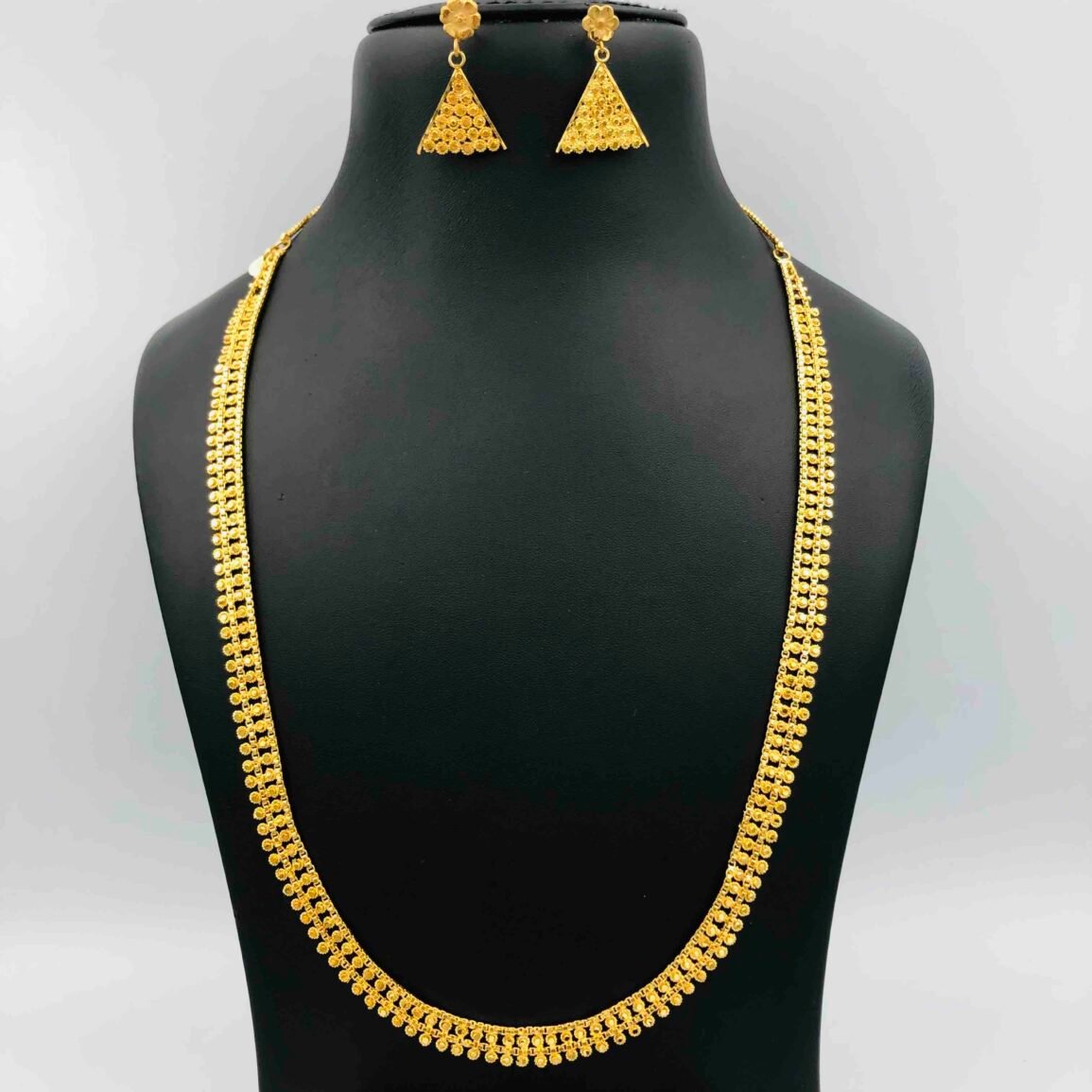 Gold-Plated Long Necklace with Textured Bead Drop Design