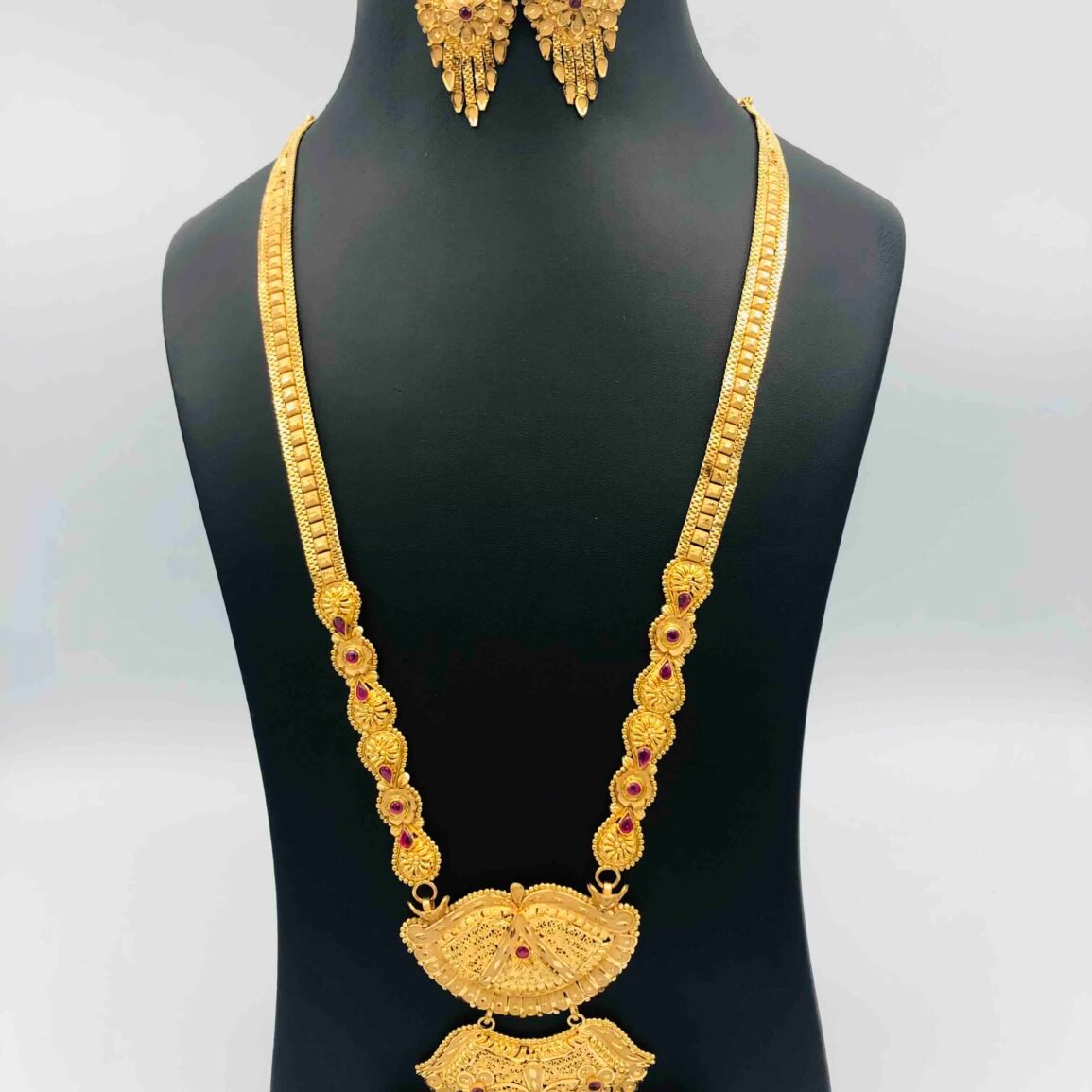 Gold-Plated Long Necklace and Drop Earring Set