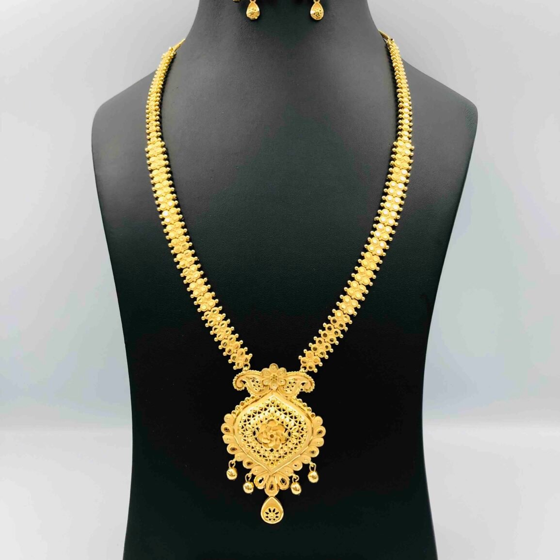Gold-Plated Long Necklace with Matching Drop Earrings