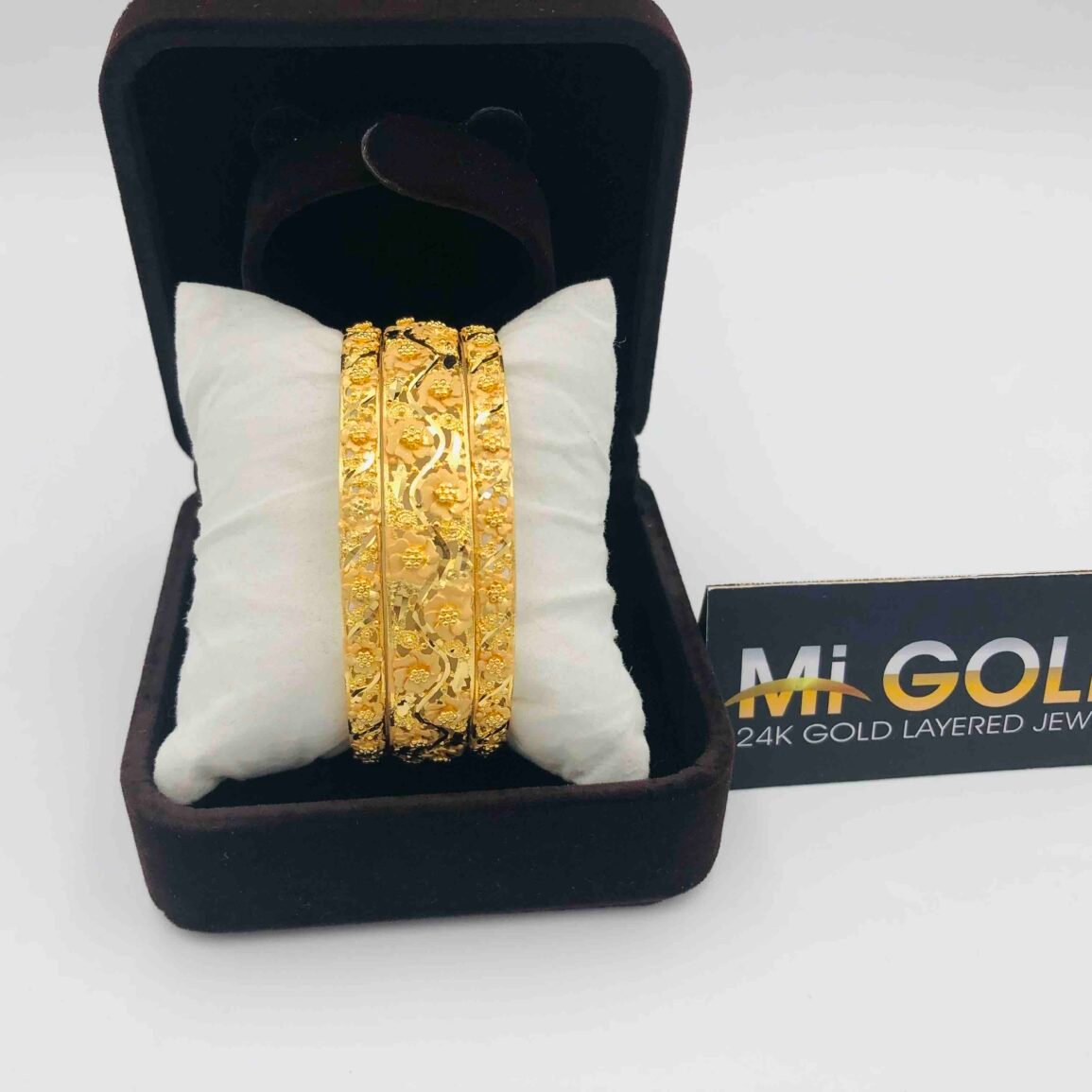 Ornate Gold-Plated Bangles Set of Three