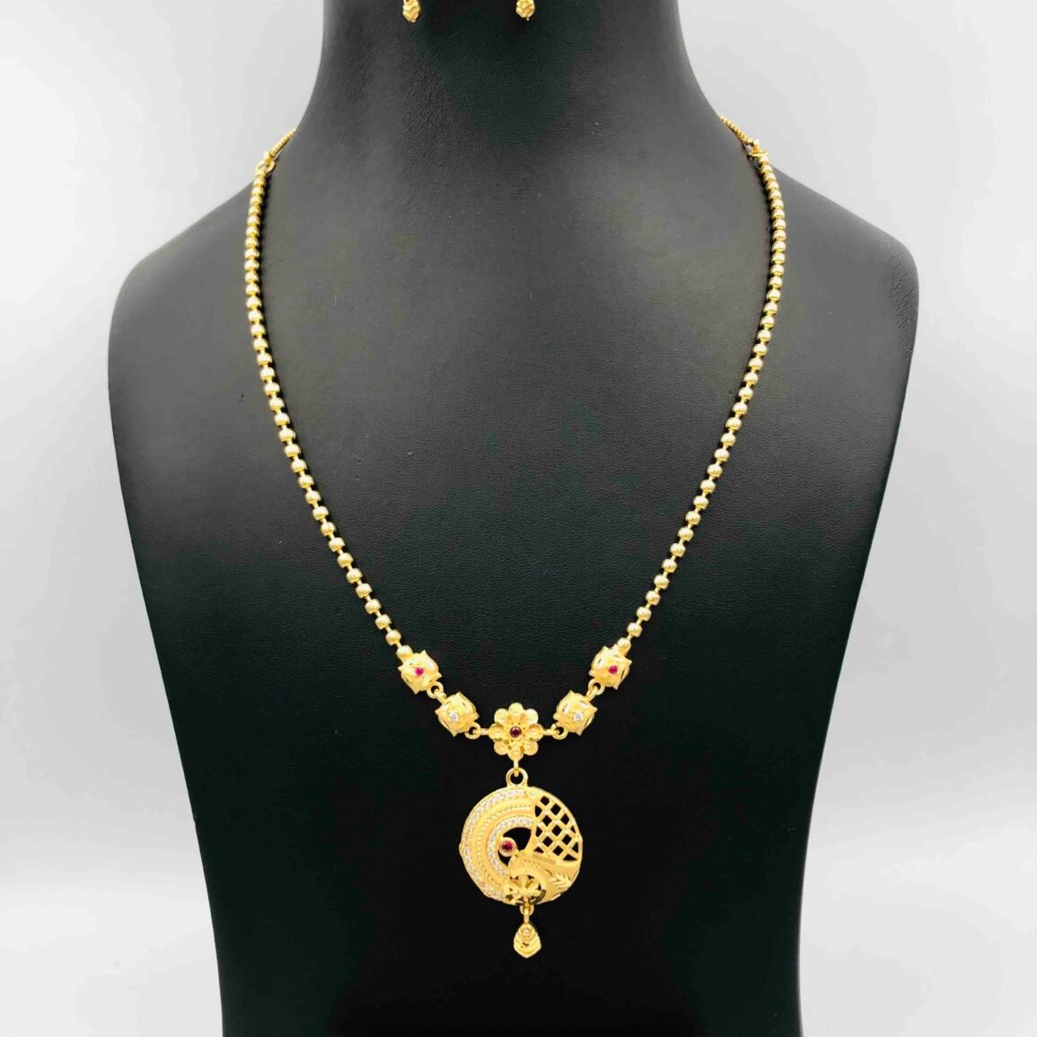 Gold-Plated Necklace and Drop Earring Set with Accent Stones