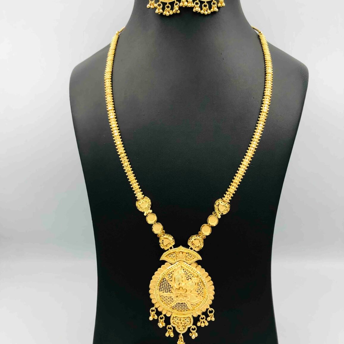 Gold-Plated Long Necklace with Matching Drop Earrings