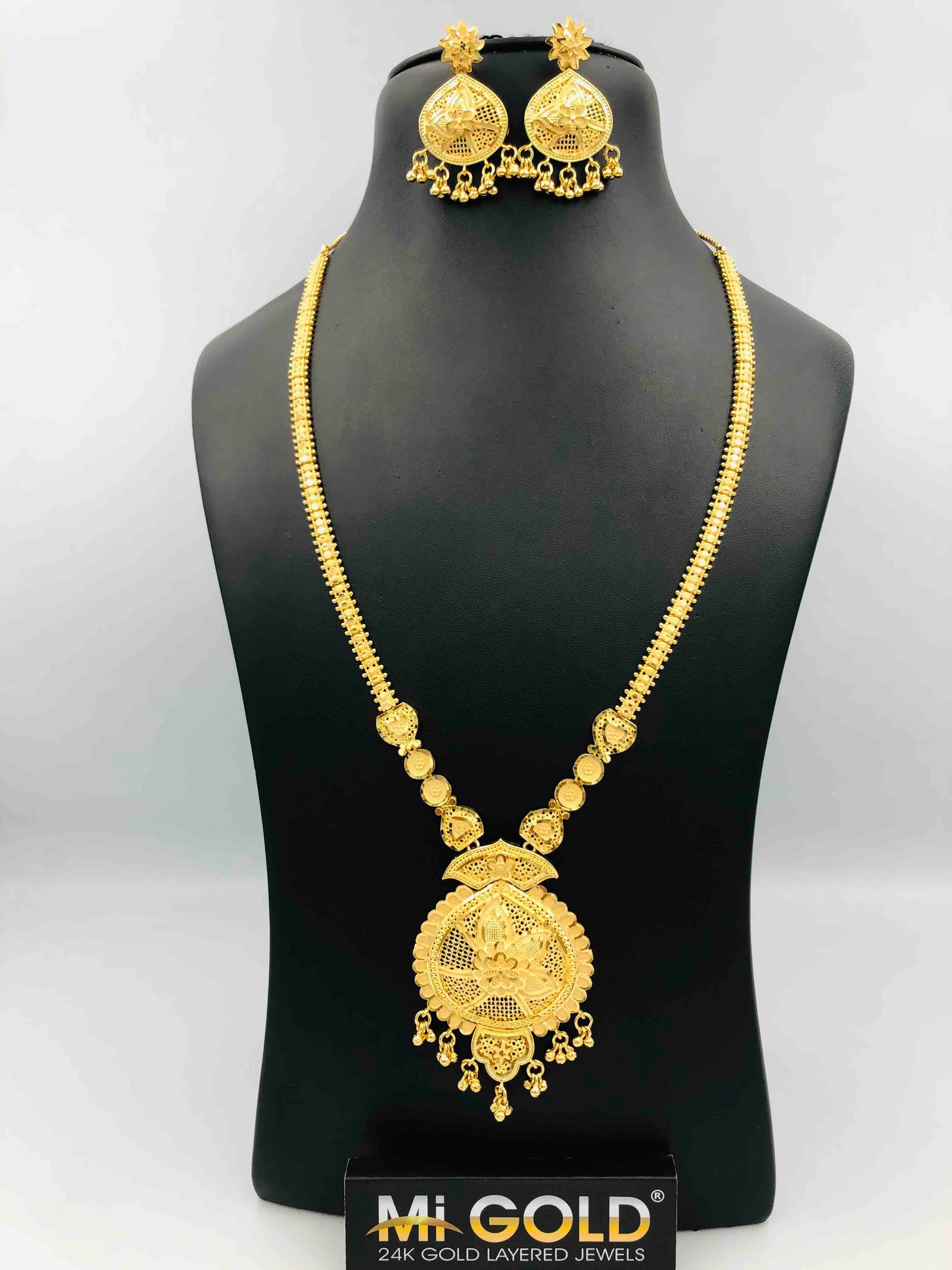 Gold-Plated Long Necklace with Matching Drop Earrings