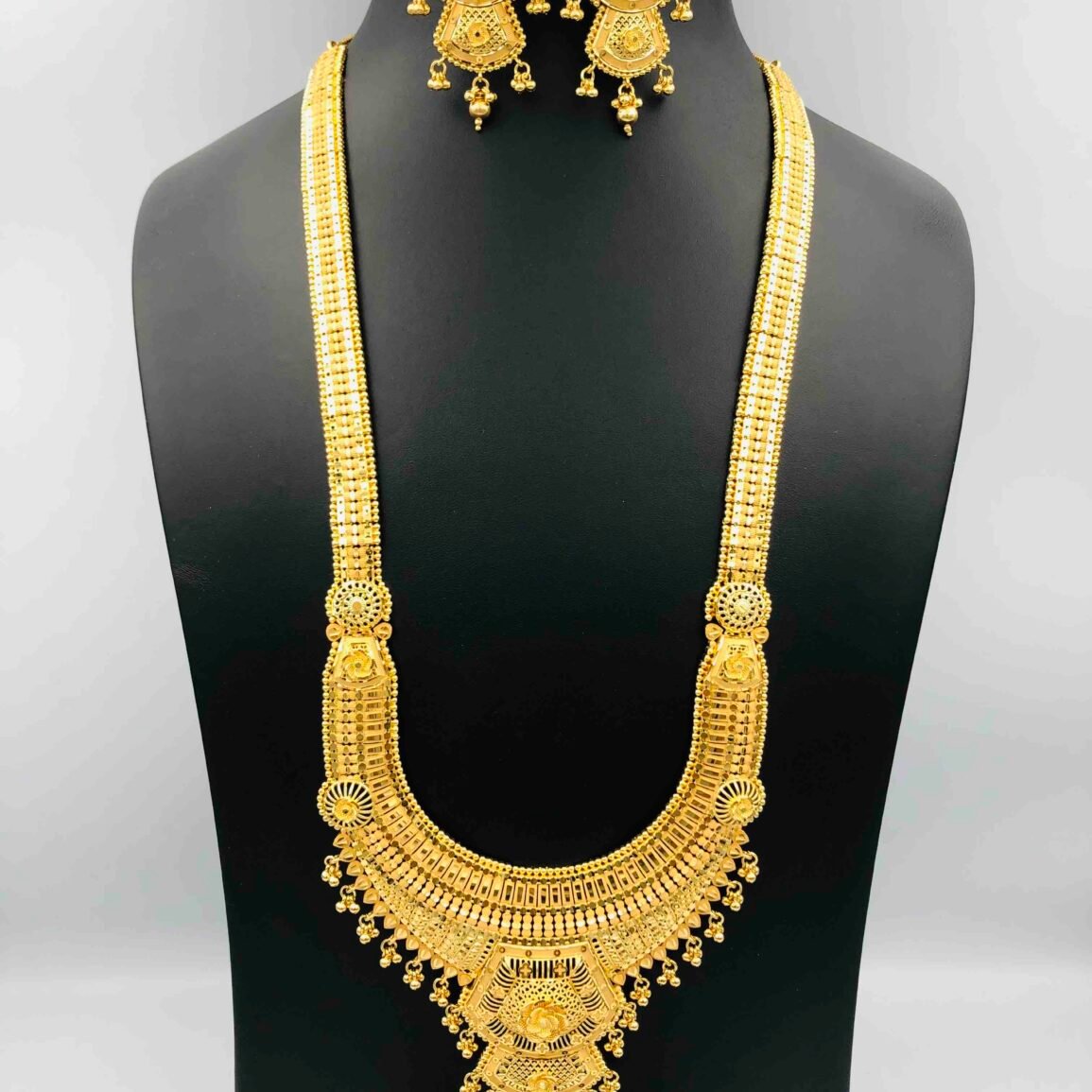 Traditional Gold-Plated Long Necklace and Earring Set