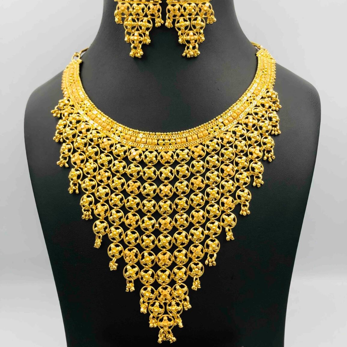Gold-Tone Statement Necklace with Matching Drop Earrings