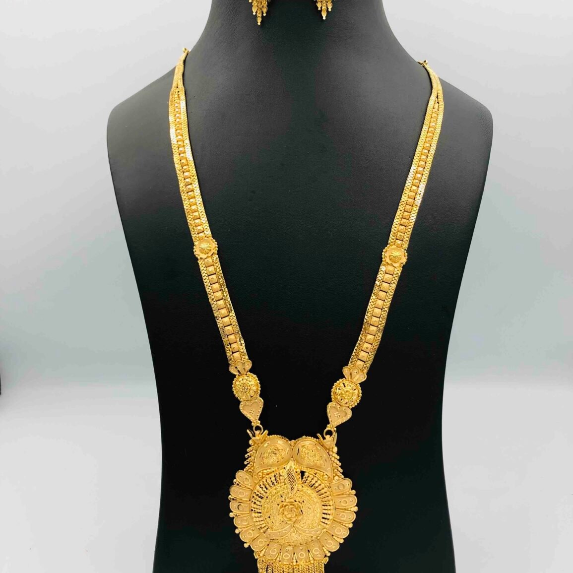 Gold-Tone Long Necklace Set with Matching Earrings