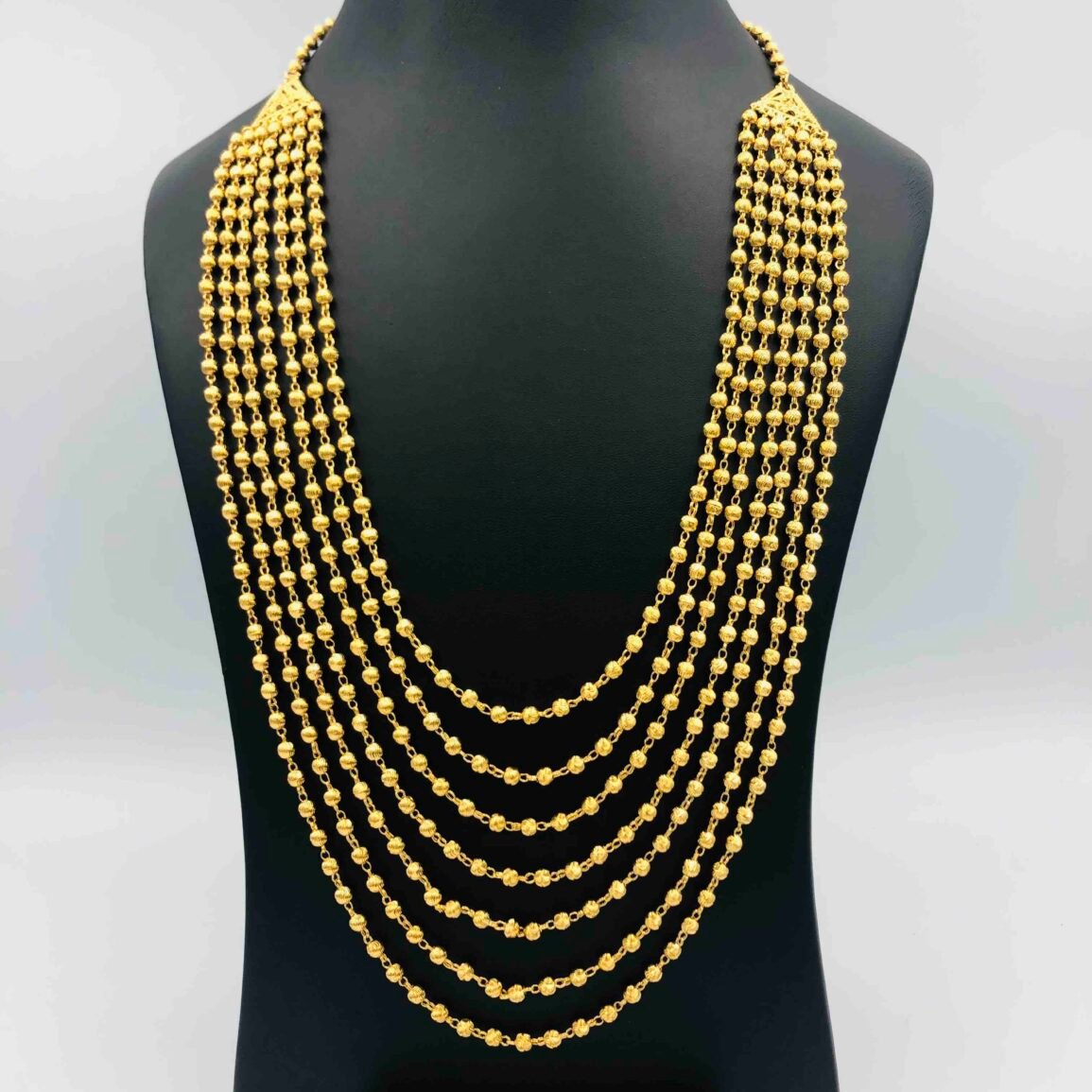 Multi-Strand Gold-Plated Beaded Long Necklace