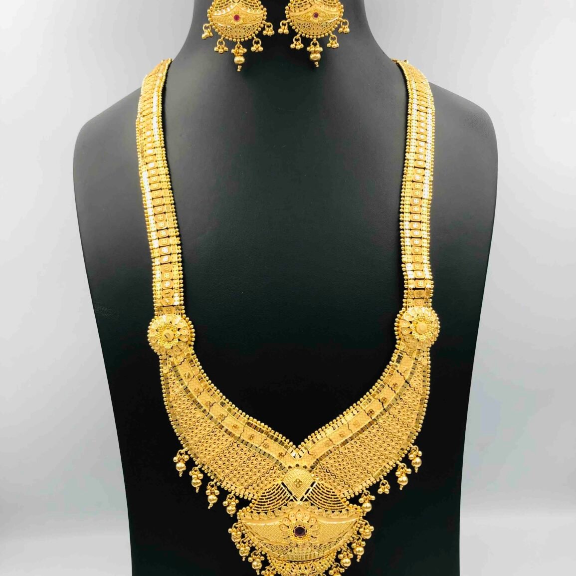 Long Gold-Tone Necklace Set with Matching Earrings