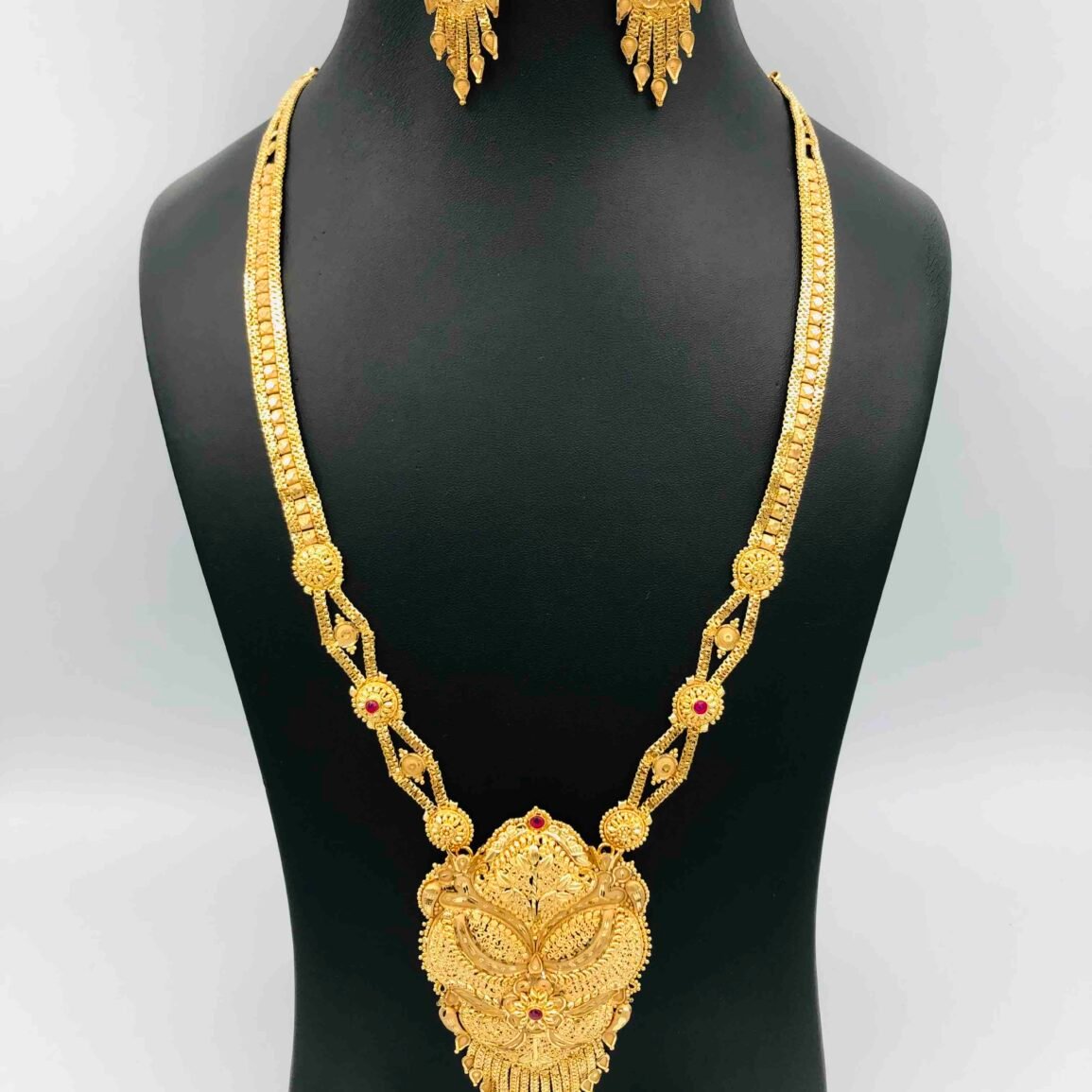 Gold-Plated Long Necklace with Filigree Pendant