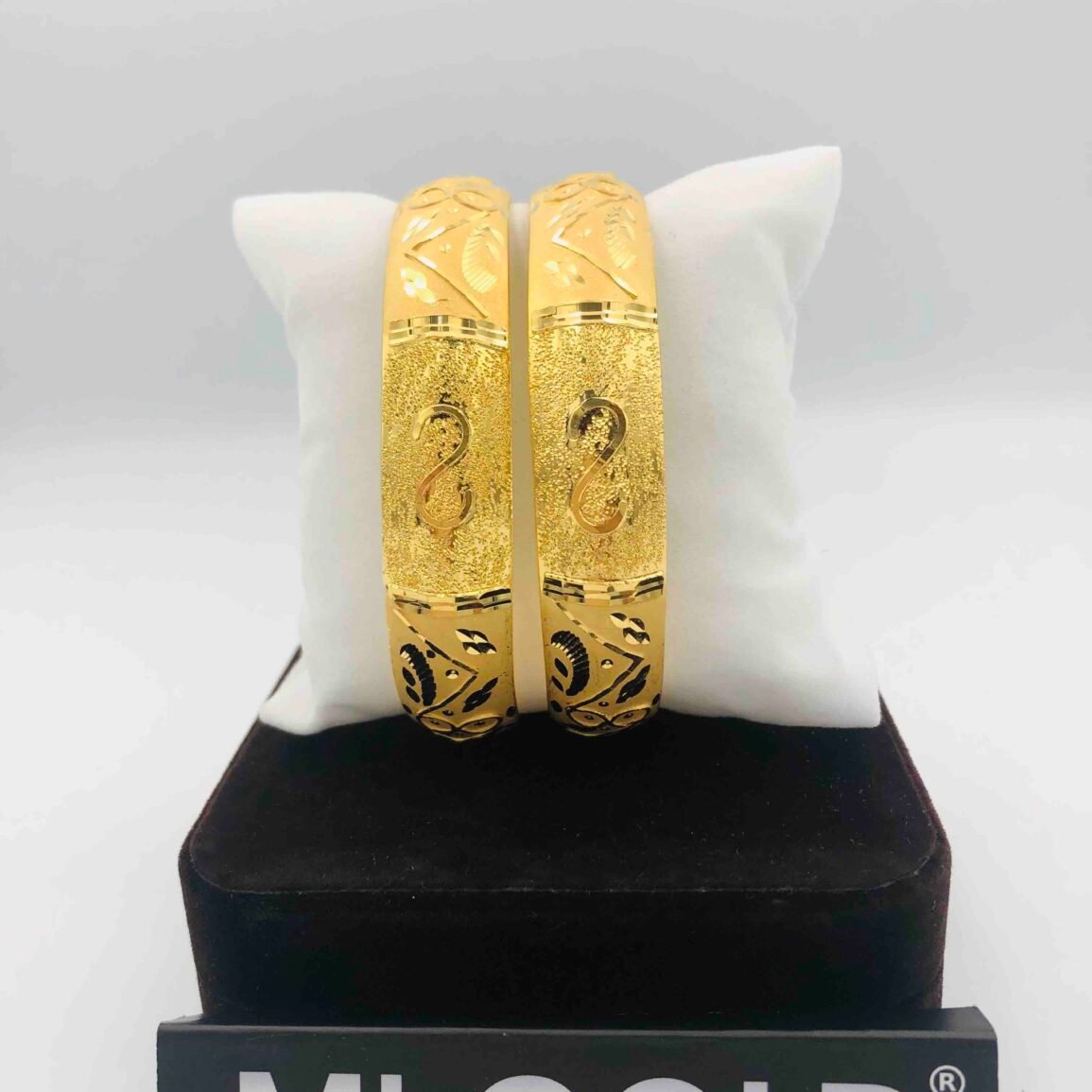 Gold-Plated Textured Engraved Bangles, Set of Two