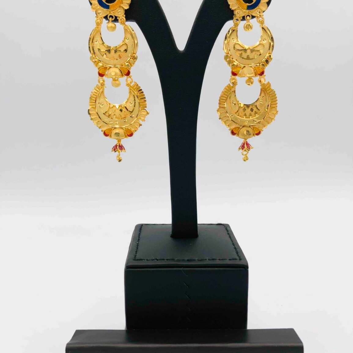 Gold-Tone Peacock Chandbali Drop Earrings with Enamel Accents