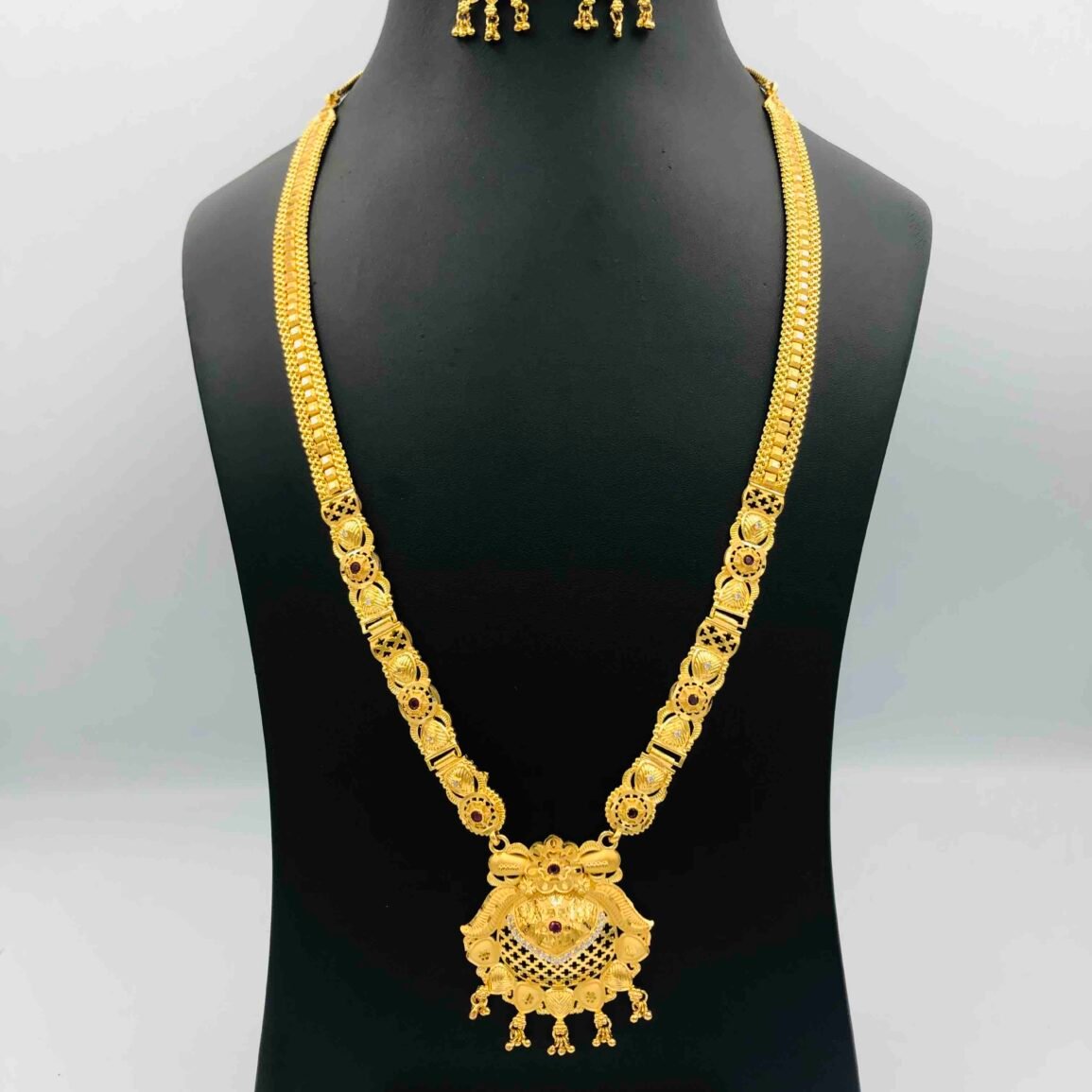 Gold-Plated Long Necklace with Matching Earrings