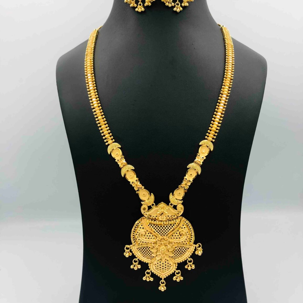 Gold-Plated Long Necklace and Matching Drop Earring Set